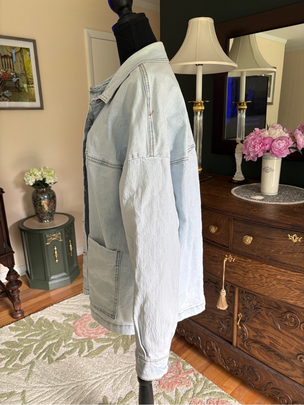 Y2K Kensie Jeans Light Wash Denim Chore Jacket XL Oversized Utility Shacket - Picture 2 of 8